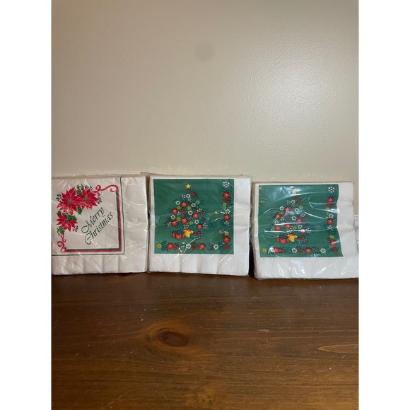 American Greetings Other - Vintage Christmas Luncheon Napkins Set 3 Packs Poinsettia Tree American Greeting